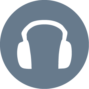 There is an icon of white ear muffs in a gray circle.