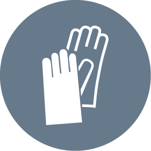 There is an icon of white gloves, one on top of the other, in a gray circle.