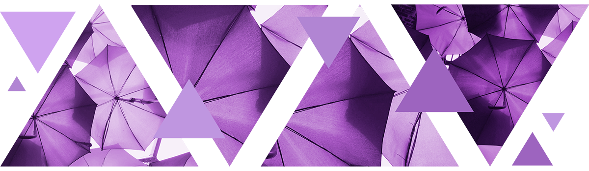 The image here shows purple triangular abstractions of overlapping umbrellas.